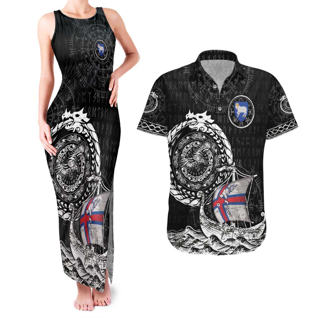 Personalized Viking Faroe Islands Couples Matching Tank Maxi Dress and Hawaiian Shirt Faroese Viking Ship