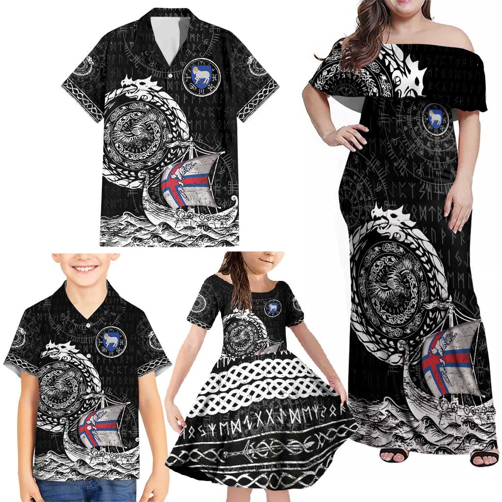 Personalized Viking Faroe Islands Family Matching Off Shoulder Maxi Dress and Hawaiian Shirt Faroese Viking Ship