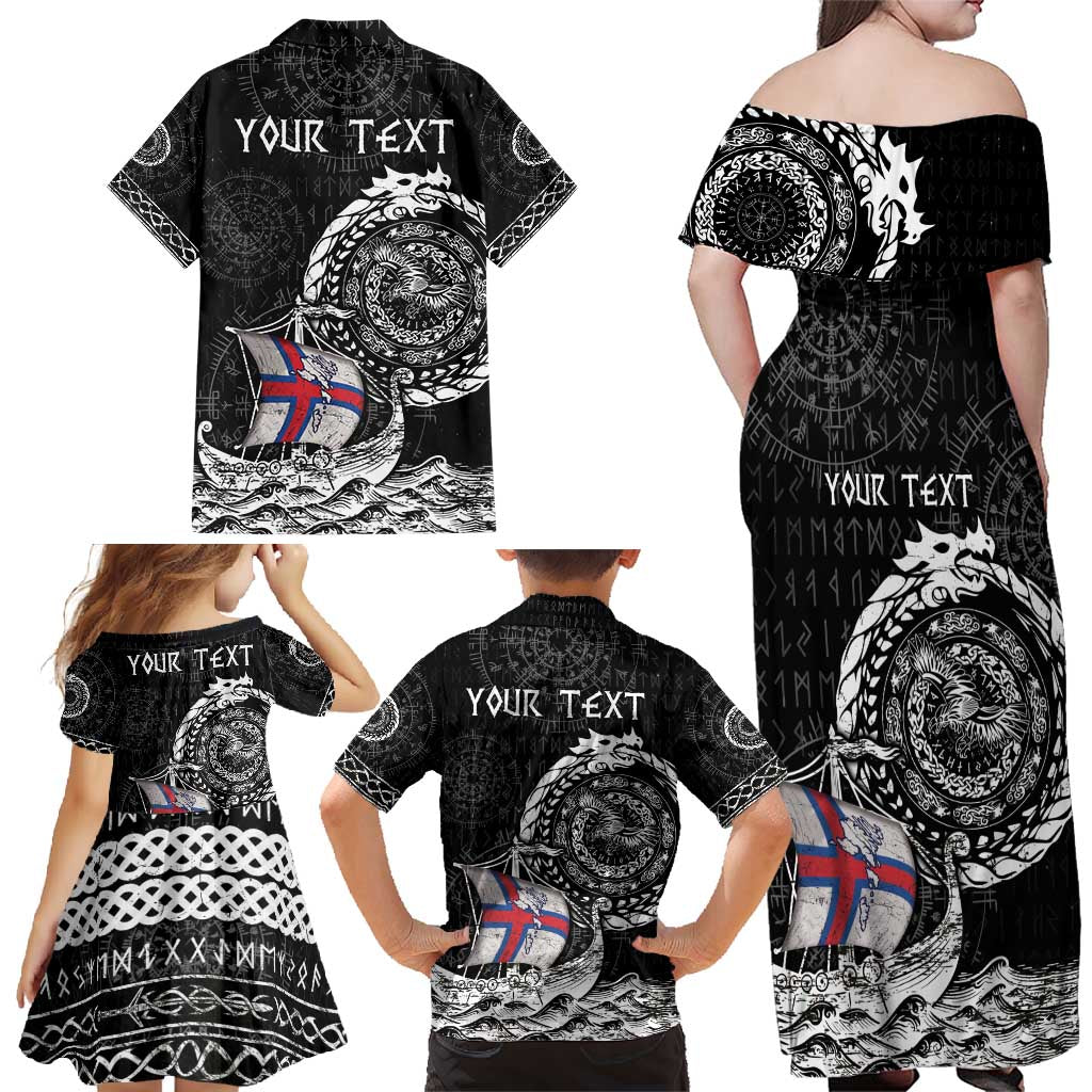 Personalized Viking Faroe Islands Family Matching Off Shoulder Maxi Dress and Hawaiian Shirt Faroese Viking Ship