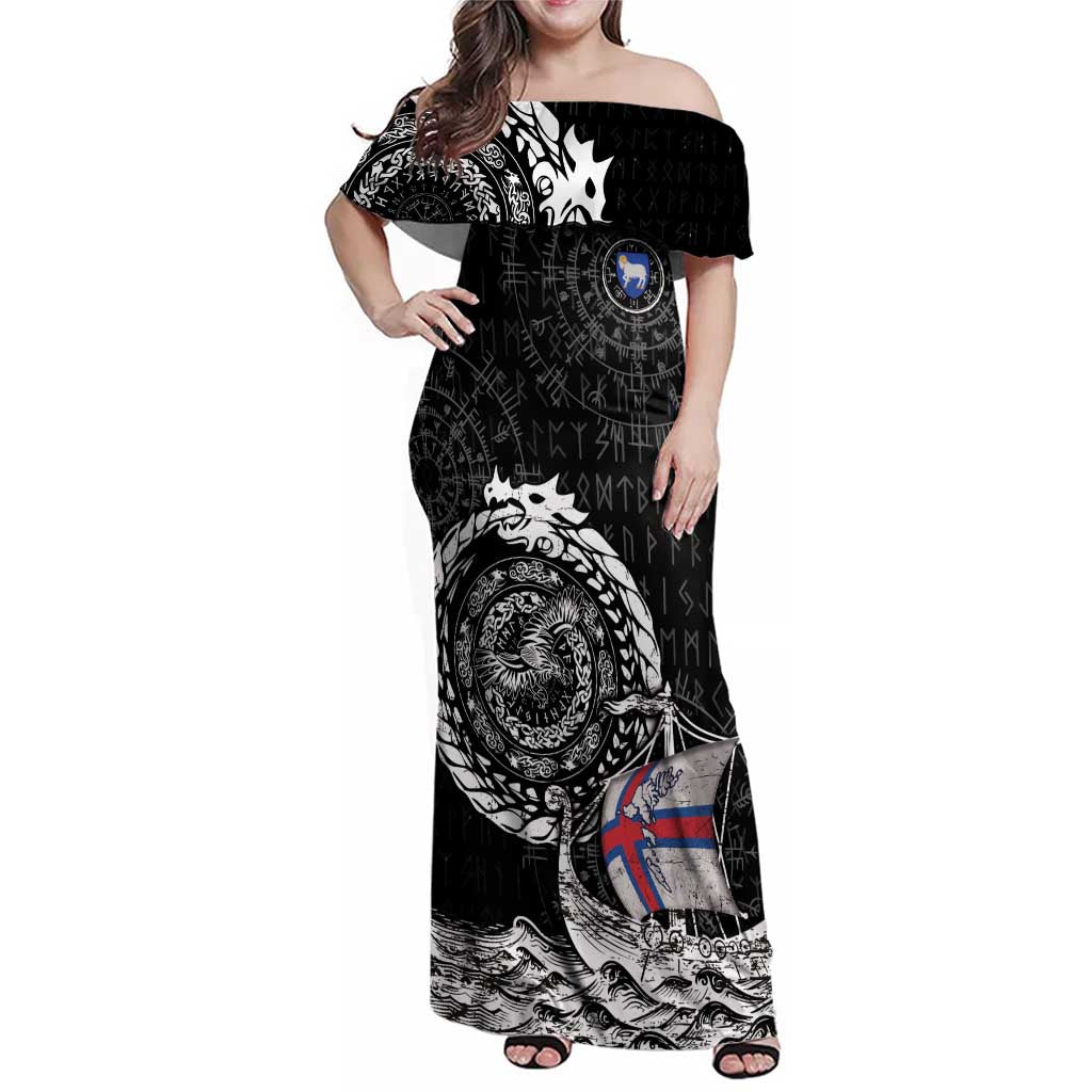Personalized Viking Faroe Islands Family Matching Off Shoulder Maxi Dress and Hawaiian Shirt Faroese Viking Ship
