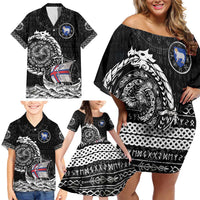 Personalized Viking Faroe Islands Family Matching Off Shoulder Short Dress and Hawaiian Shirt Faroese Viking Ship
