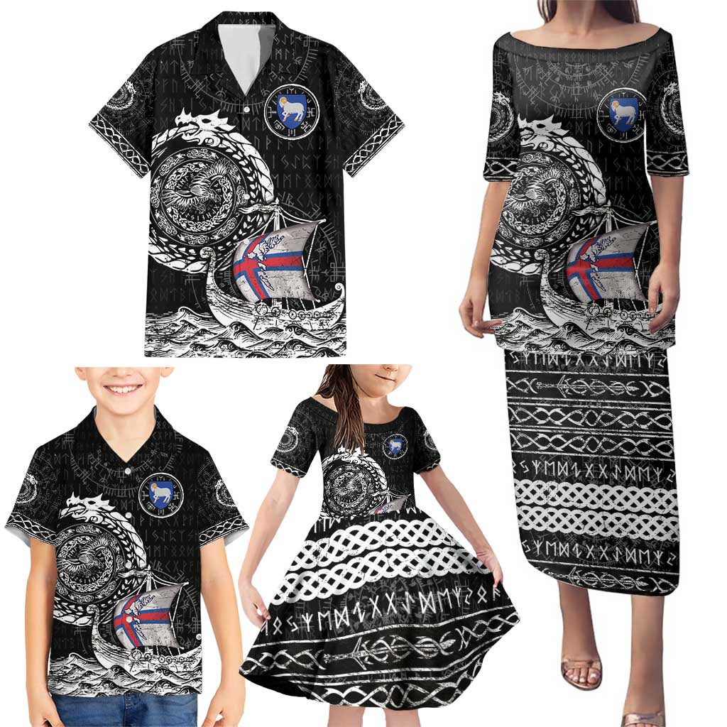 Personalized Viking Faroe Islands Family Matching Puletasi and Hawaiian Shirt Faroese Viking Ship