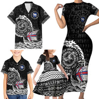 Personalized Viking Faroe Islands Family Matching Short Sleeve Bodycon Dress and Hawaiian Shirt Faroese Viking Ship