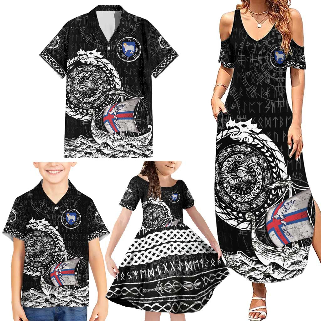 Personalized Viking Faroe Islands Family Matching Summer Maxi Dress and Hawaiian Shirt Faroese Viking Ship