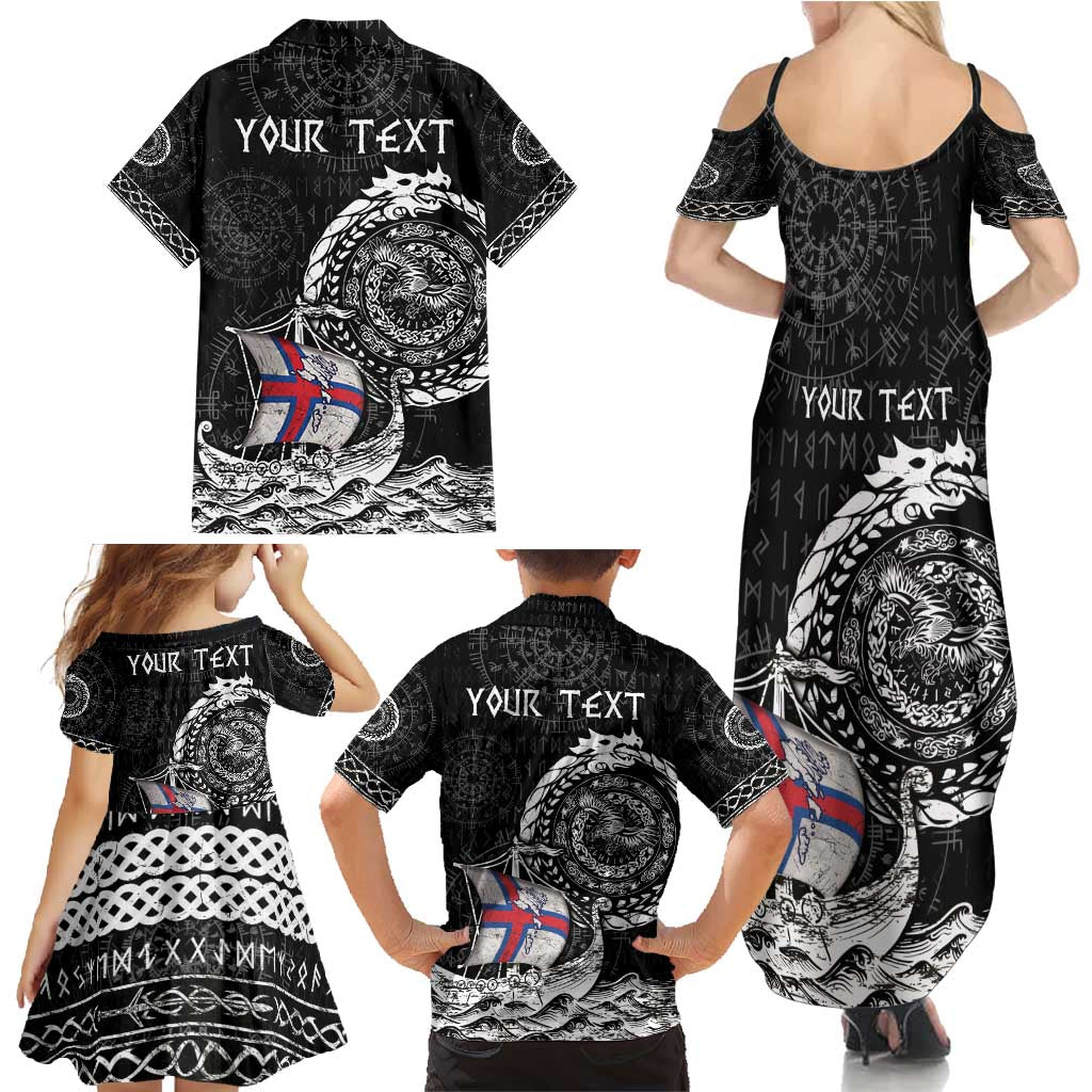Personalized Viking Faroe Islands Family Matching Summer Maxi Dress and Hawaiian Shirt Faroese Viking Ship