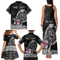 Personalized Viking Faroe Islands Family Matching Tank Maxi Dress and Hawaiian Shirt Faroese Viking Ship