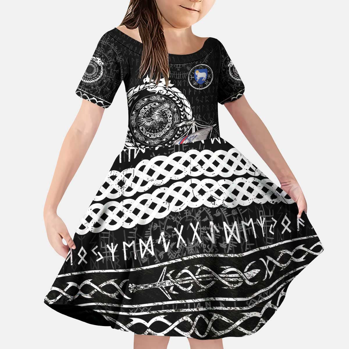 Personalized Viking Faroe Islands Kid Short Sleeve Dress Faroese Viking Ship