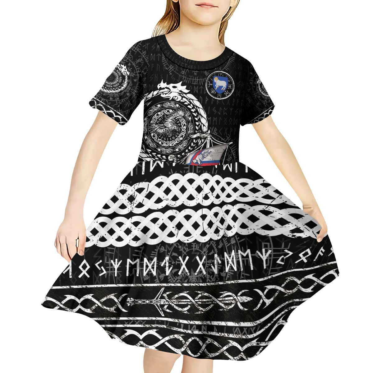 Personalized Viking Faroe Islands Kid Short Sleeve Dress Faroese Viking Ship