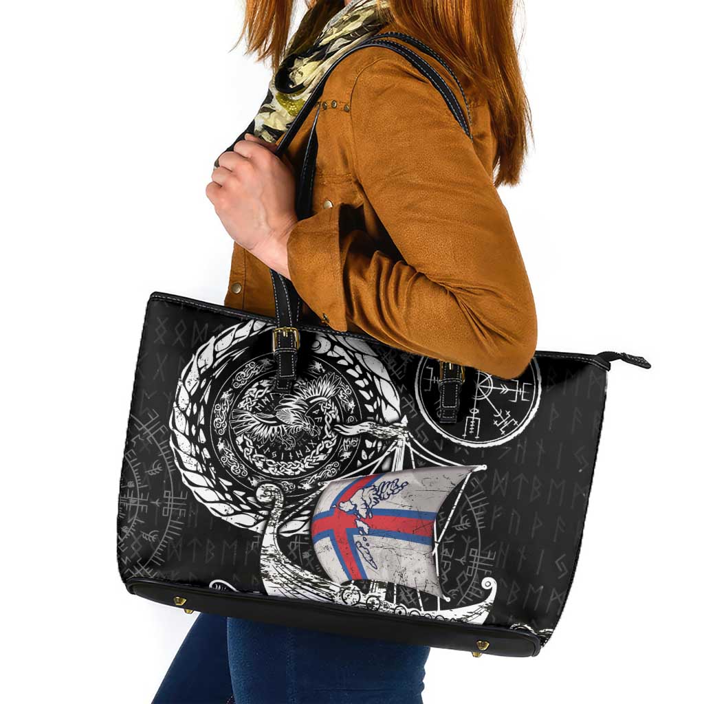 Viking Faroe Islands Leather Tote Bag Faroese Viking Ship