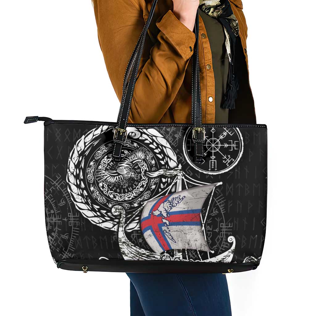 Viking Faroe Islands Leather Tote Bag Faroese Viking Ship