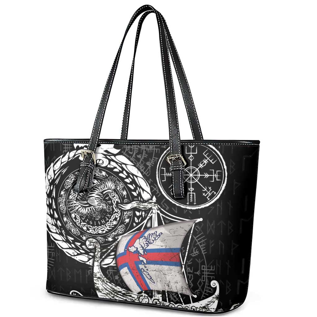 Viking Faroe Islands Leather Tote Bag Faroese Viking Ship