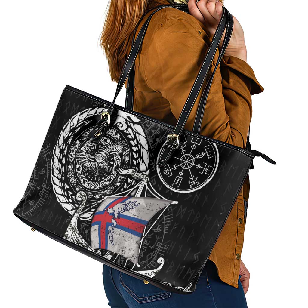 Viking Faroe Islands Leather Tote Bag Faroese Viking Ship