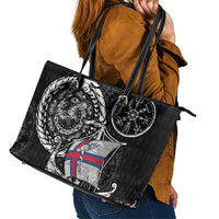 Viking Faroe Islands Leather Tote Bag Faroese Viking Ship