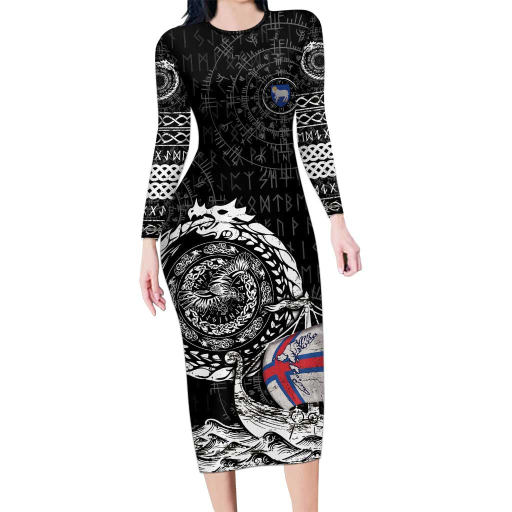 Personalized Viking Faroe Islands Long Sleeve Bodycon Dress Faroese Viking Ship