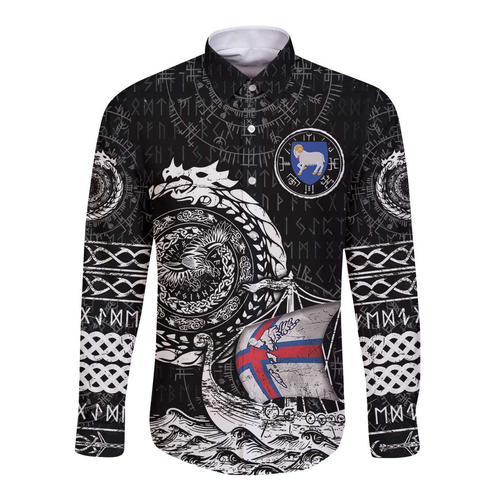 Personalized Viking Faroe Islands Long Sleeve Button Shirt Faroese Viking Ship