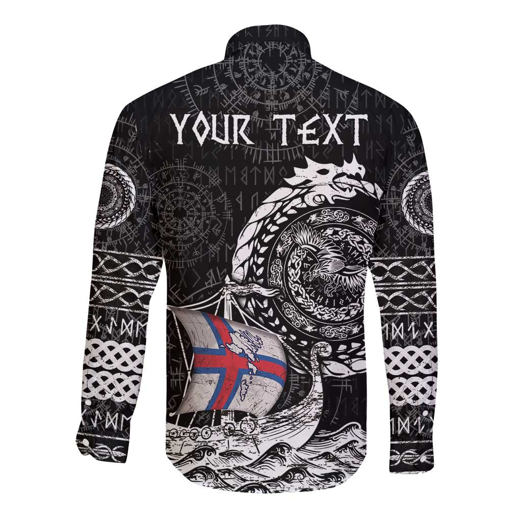Personalized Viking Faroe Islands Long Sleeve Button Shirt Faroese Viking Ship
