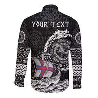 Personalized Viking Faroe Islands Long Sleeve Button Shirt Faroese Viking Ship