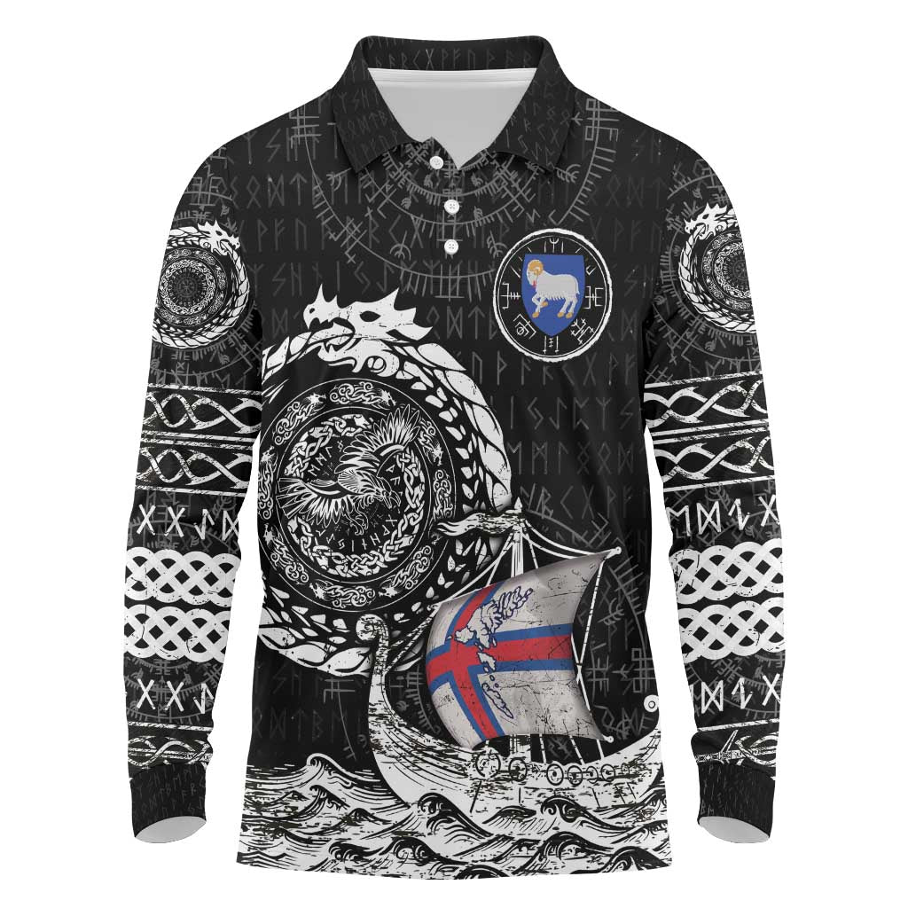 Personalized Viking Faroe Islands Long Sleeve Polo Shirt Faroese Viking Ship