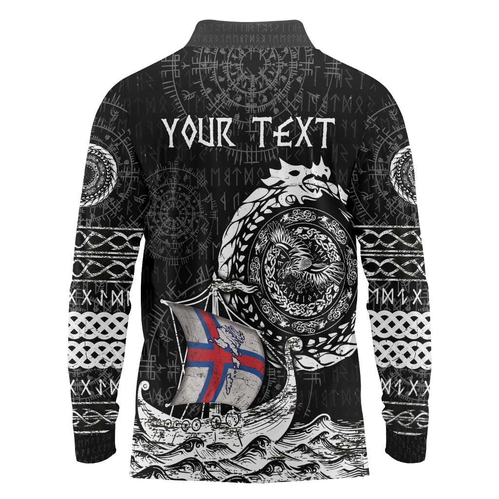 Personalized Viking Faroe Islands Long Sleeve Polo Shirt Faroese Viking Ship