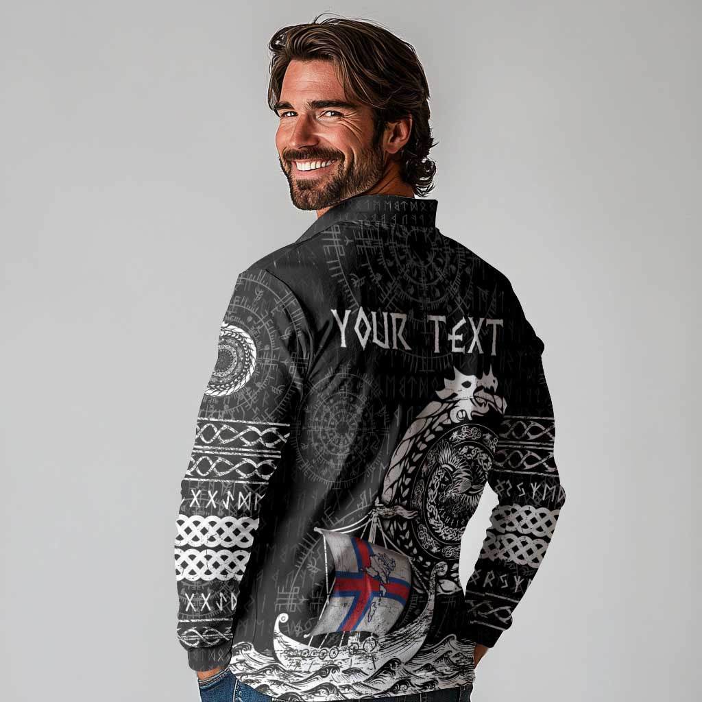 Personalized Viking Faroe Islands Long Sleeve Polo Shirt Faroese Viking Ship