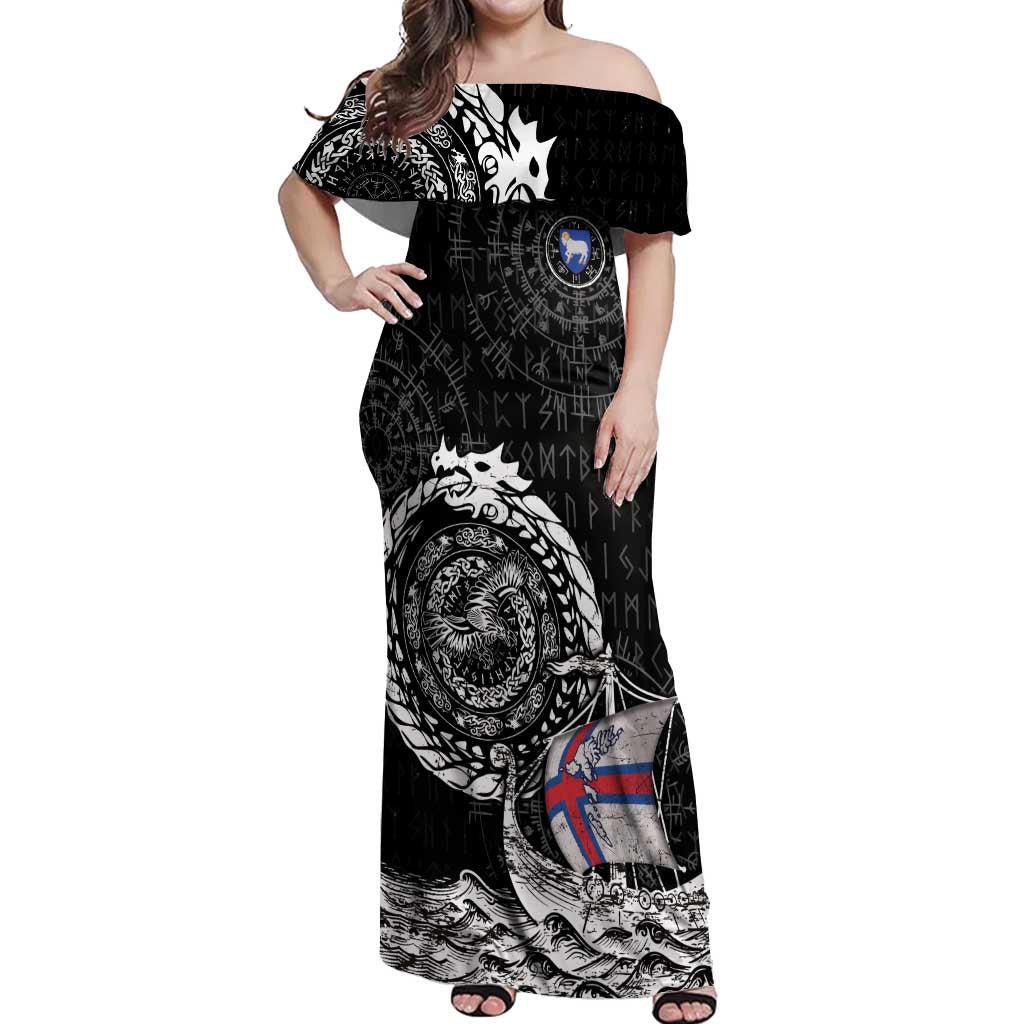 Personalized Viking Faroe Islands Off Shoulder Maxi Dress Faroese Viking Ship
