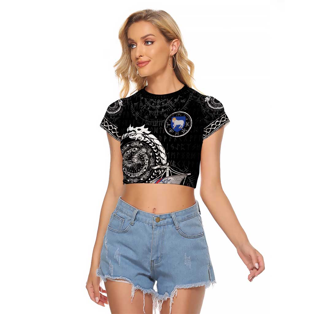 Personalized Viking Faroe Islands Raglan Cropped T Shirt Faroese Viking Ship
