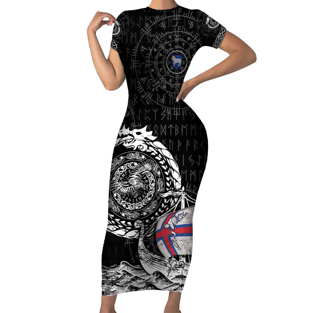 Personalized Viking Faroe Islands Short Sleeve Bodycon Dress Faroese Viking Ship
