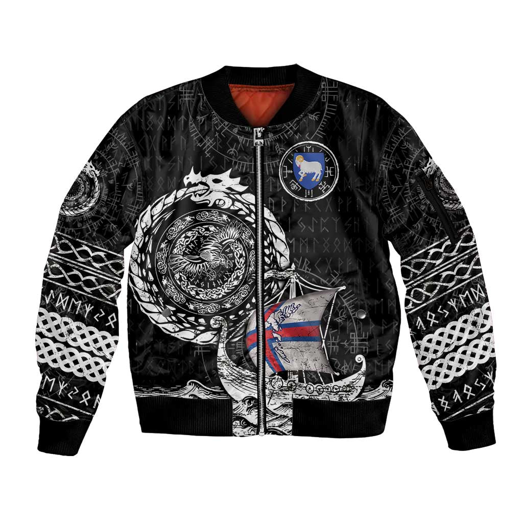 Personalized Viking Faroe Islands Sleeve Zip Bomber Jacket Faroese Viking Ship