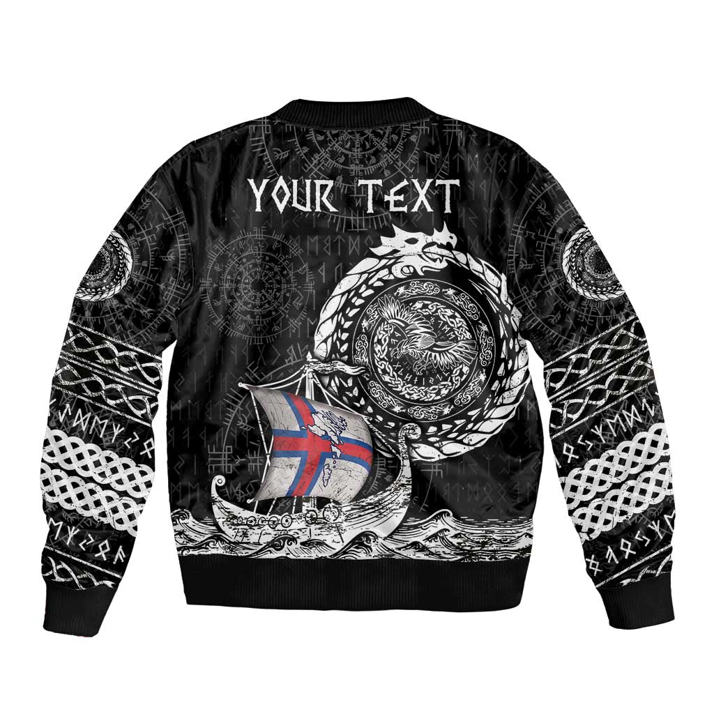 Personalized Viking Faroe Islands Sleeve Zip Bomber Jacket Faroese Viking Ship