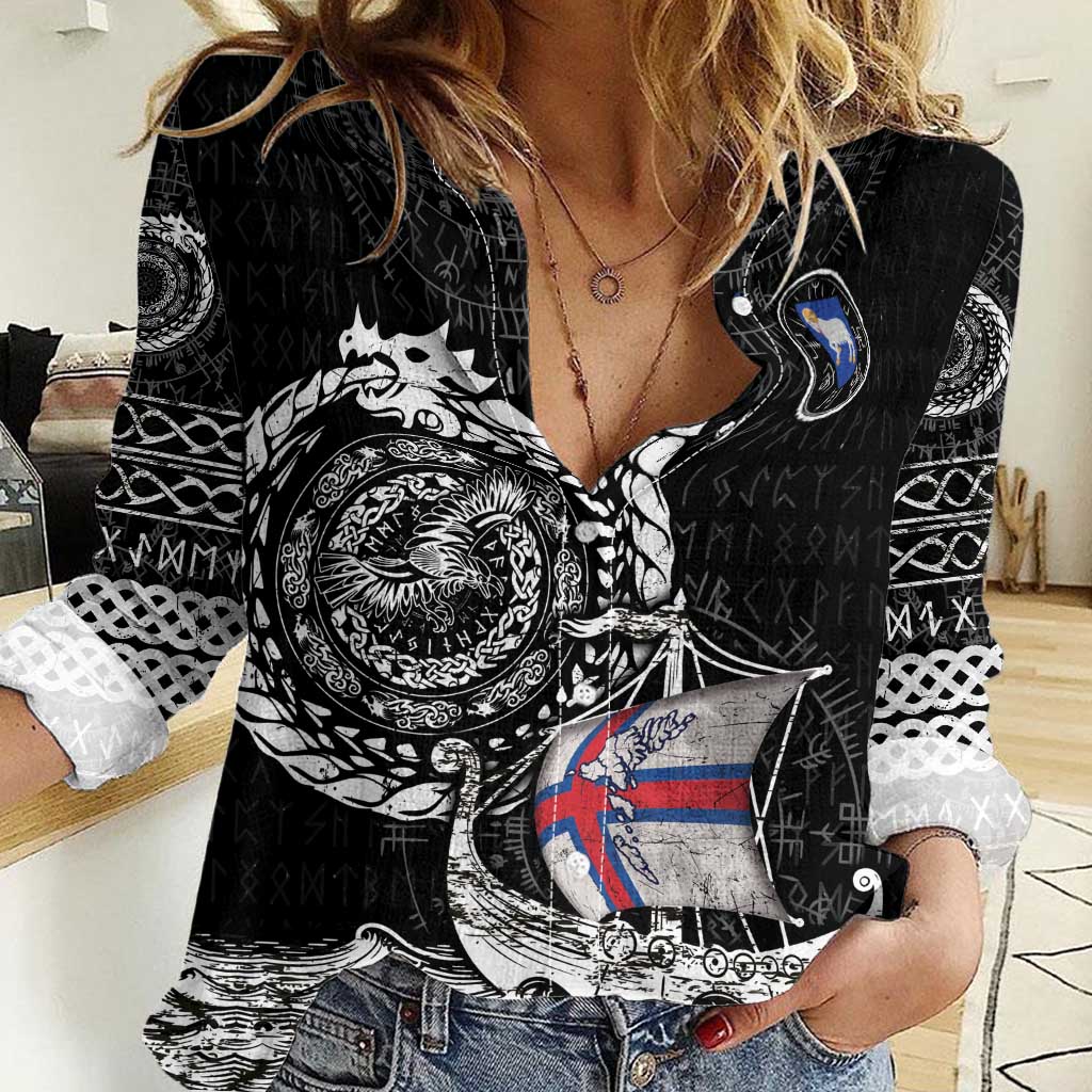 Personalized Viking Faroe Islands Women Casual Shirt Faroese Viking Ship