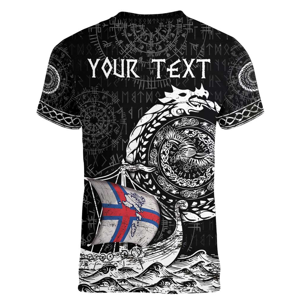 Personalized Viking Faroe Islands Women V-Neck T-Shirt Faroese Viking Ship