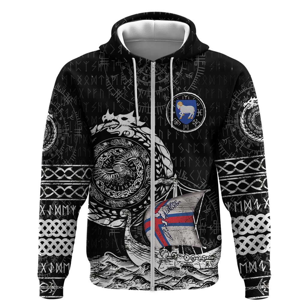 Personalized Viking Faroe Islands Zip Hoodie Faroese Viking Ship