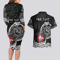 Personalized Viking Denmark Couples Matching Long Sleeve Bodycon Dress and Hawaiian Shirt Danish Viking Ship