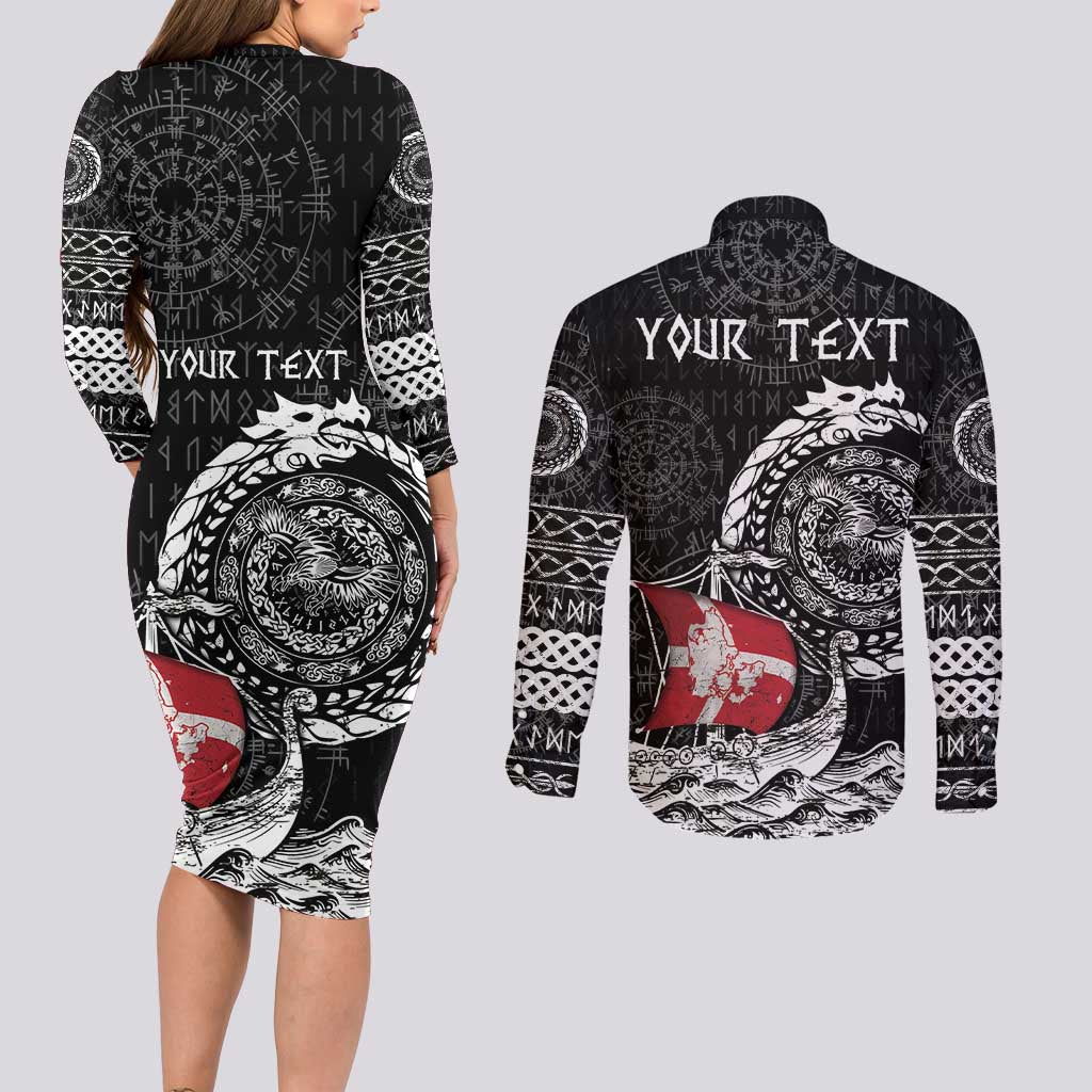 Personalized Viking Denmark Couples Matching Long Sleeve Bodycon Dress and Long Sleeve Button Shirt Danish Viking Ship