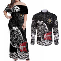 Personalized Viking Denmark Couples Matching Off Shoulder Maxi Dress and Long Sleeve Button Shirt Danish Viking Ship