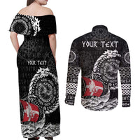 Personalized Viking Denmark Couples Matching Off Shoulder Maxi Dress and Long Sleeve Button Shirt Danish Viking Ship