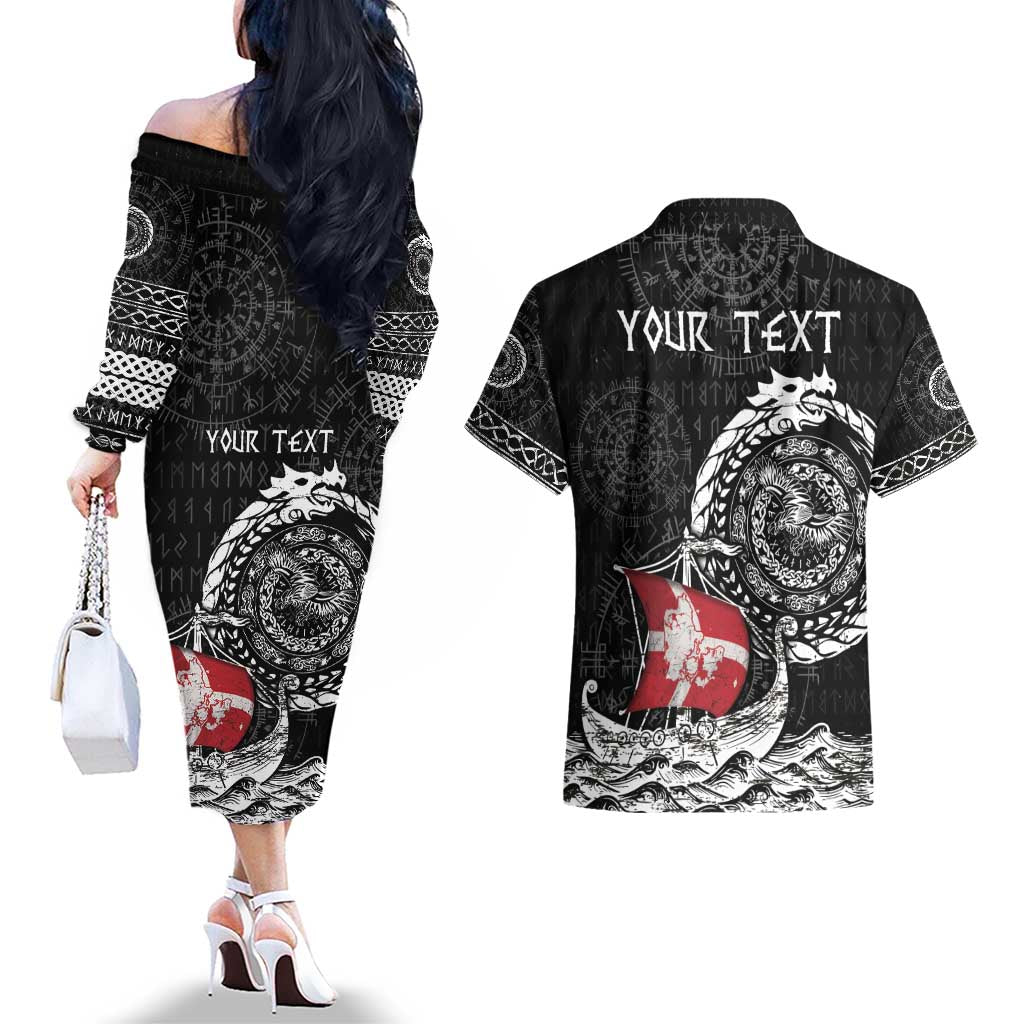 Personalized Viking Denmark Couples Matching Off The Shoulder Long Sleeve Dress and Hawaiian Shirt Danish Viking Ship