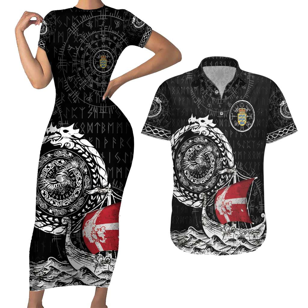 Personalized Viking Denmark Couples Matching Short Sleeve Bodycon Dress and Hawaiian Shirt Danish Viking Ship