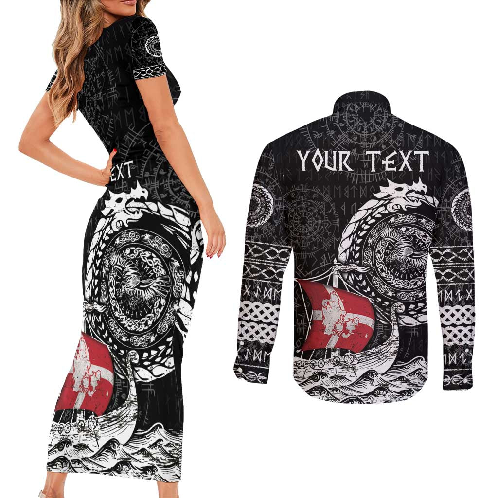 Personalized Viking Denmark Couples Matching Short Sleeve Bodycon Dress and Long Sleeve Button Shirt Danish Viking Ship