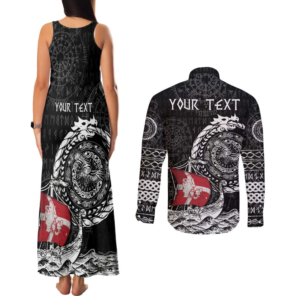 Personalized Viking Denmark Couples Matching Tank Maxi Dress and Long Sleeve Button Shirt Danish Viking Ship