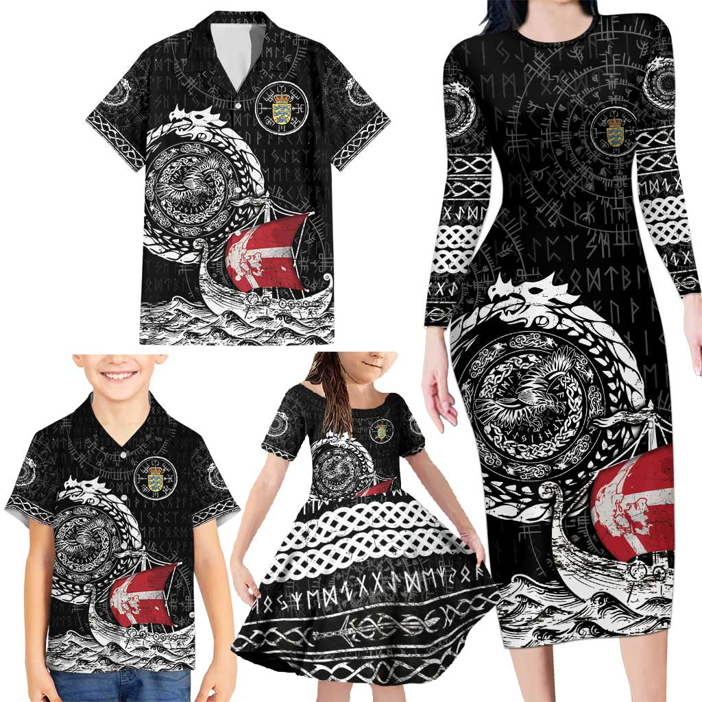 Personalized Viking Denmark Family Matching Long Sleeve Bodycon Dress and Hawaiian Shirt Danish Viking Ship