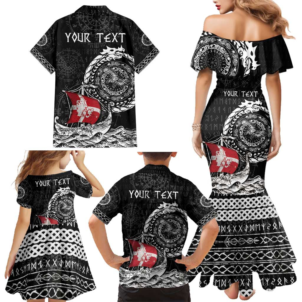 Personalized Viking Denmark Family Matching Mermaid Dress and Hawaiian Shirt Danish Viking Ship