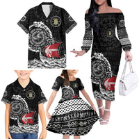 Personalized Viking Denmark Family Matching Off The Shoulder Long Sleeve Dress and Hawaiian Shirt Danish Viking Ship