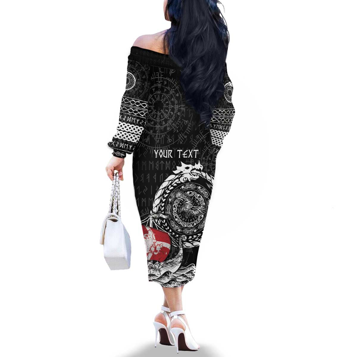 Personalized Viking Denmark Family Matching Off The Shoulder Long Sleeve Dress and Hawaiian Shirt Danish Viking Ship