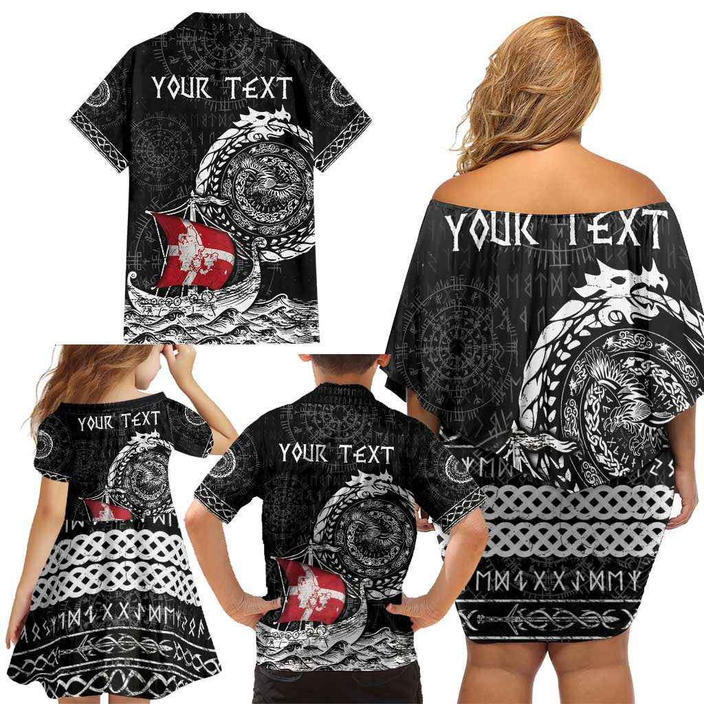 Personalized Viking Denmark Family Matching Off Shoulder Short Dress and Hawaiian Shirt Danish Viking Ship