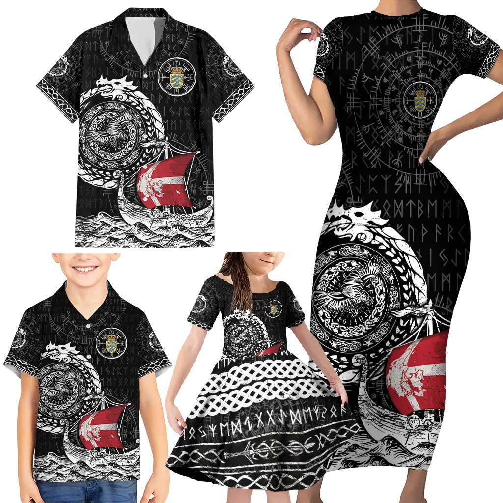 Personalized Viking Denmark Family Matching Short Sleeve Bodycon Dress and Hawaiian Shirt Danish Viking Ship