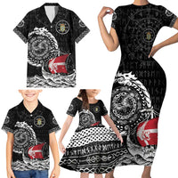 Personalized Viking Denmark Family Matching Short Sleeve Bodycon Dress and Hawaiian Shirt Danish Viking Ship