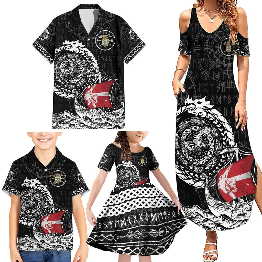 Personalized Viking Denmark Family Matching Summer Maxi Dress and Hawaiian Shirt Danish Viking Ship