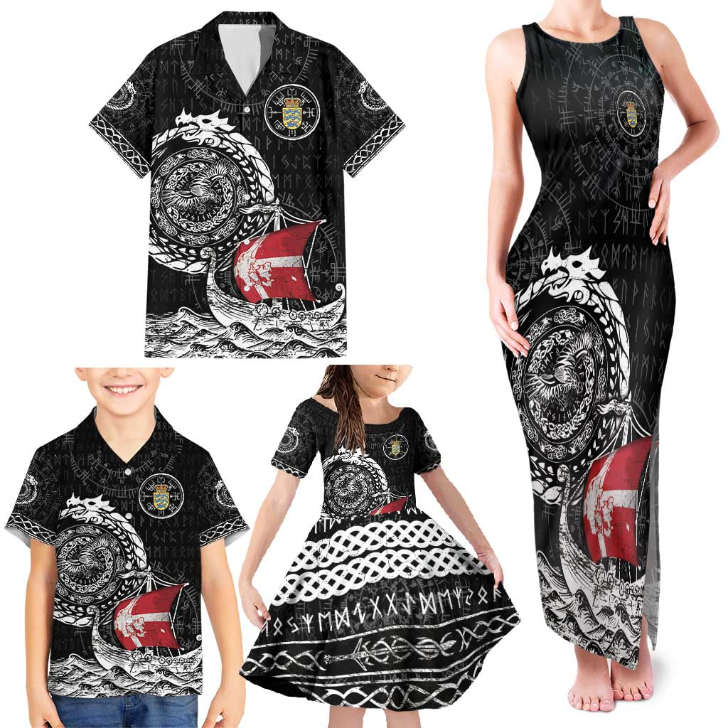 Personalized Viking Denmark Family Matching Tank Maxi Dress and Hawaiian Shirt Danish Viking Ship
