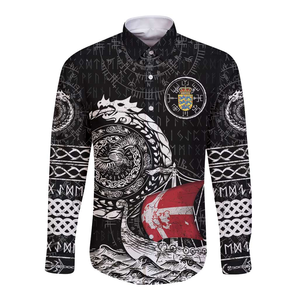 Personalized Viking Denmark Long Sleeve Button Shirt Danish Viking Ship